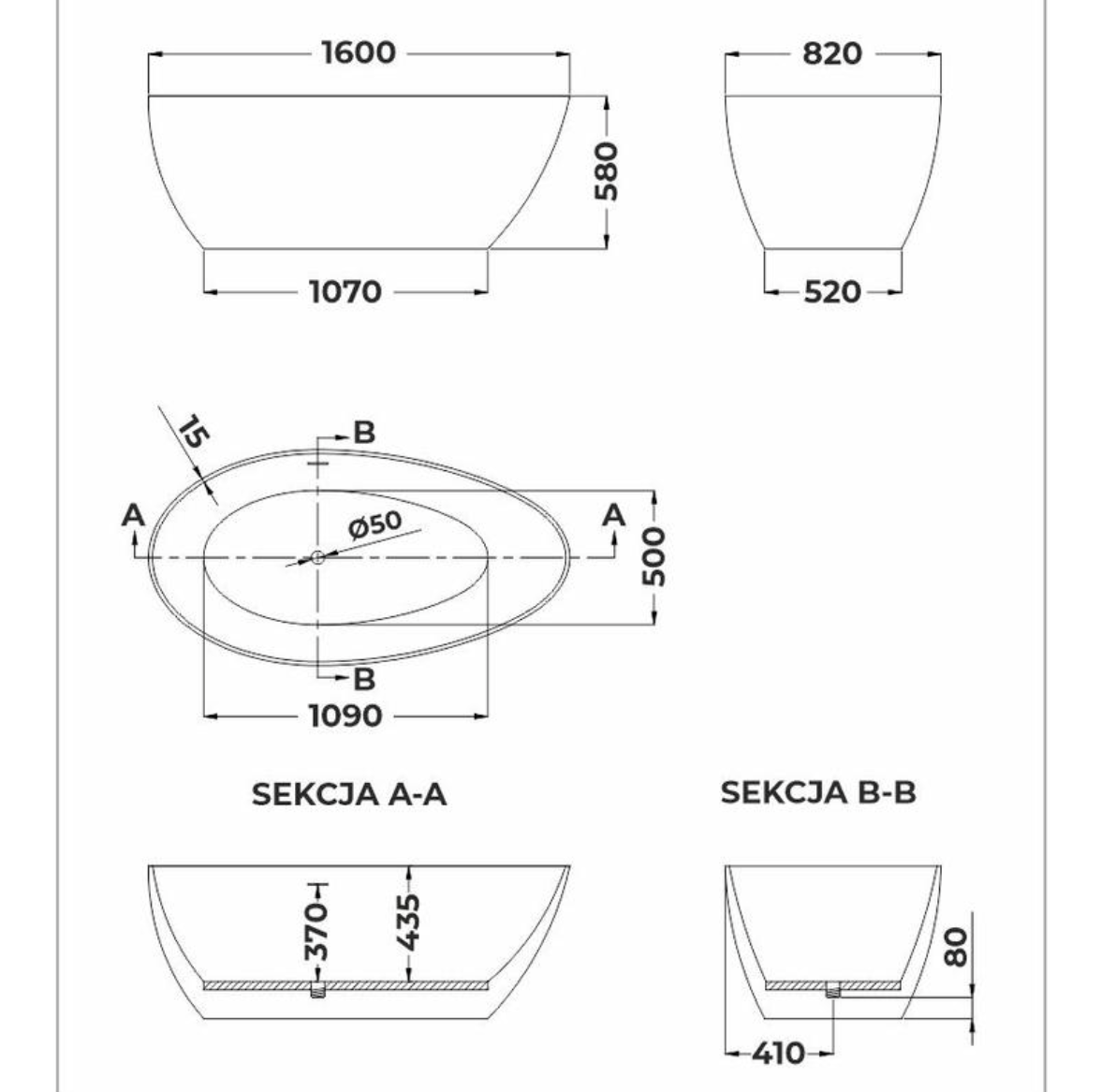 Drop Black frístandandi baðkar