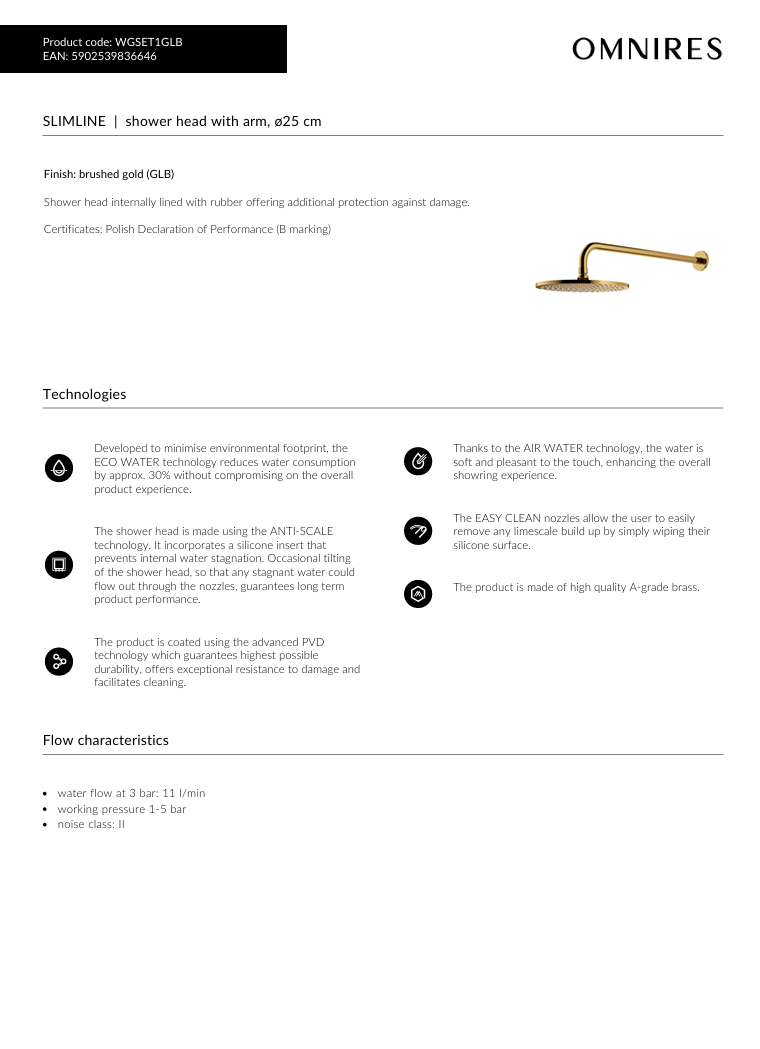 Sturtuhaus með Stöng (Brushed Gold) Slimline
