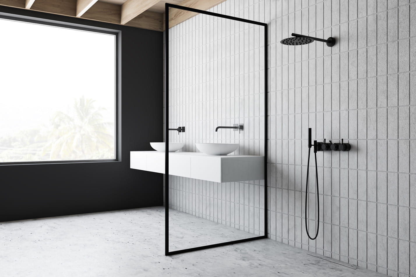 LINE PRO - Built in frame fyriir flísina með svörtum ramma niðurfall